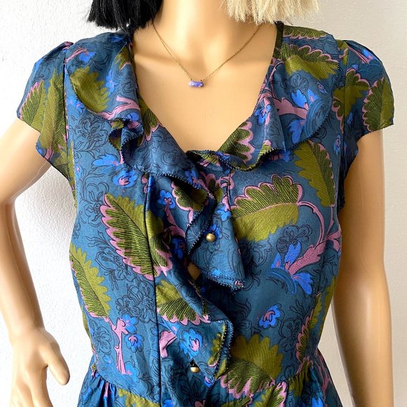 Floral Short Sleeve Summer Blouse | Ruffled Blouse | Frilly Top | ANTHROPOLOGIE - Picture 3 of 11